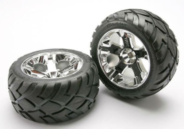 TRX5577R Anaconda Reifen auf 2.8 Felgen chrom vorne (2) TRAXXAS Jato, Nitro Rustler